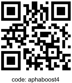QR code for 2024 Keep It Moving Challenge. Code: aphaboost4