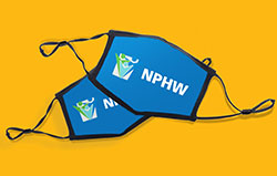 two blue face masks with NPHW logo